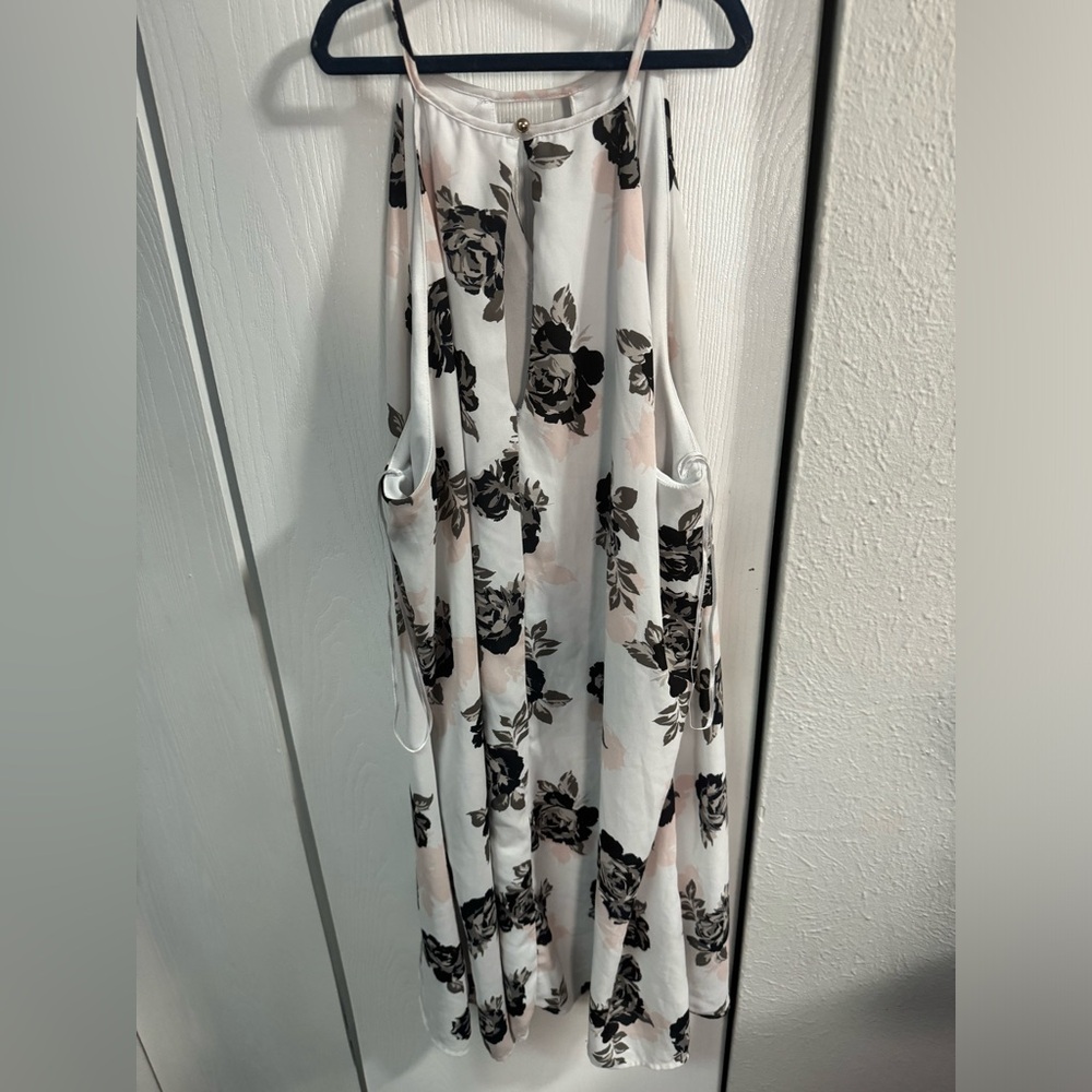 Classy White Floral Flowy Midi Dress Size XL